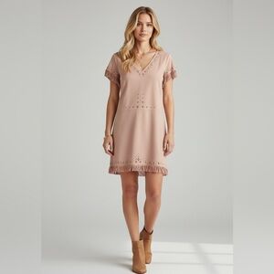 Chelsea & Violet Blush Faux Suede Mini Dress with Fringe